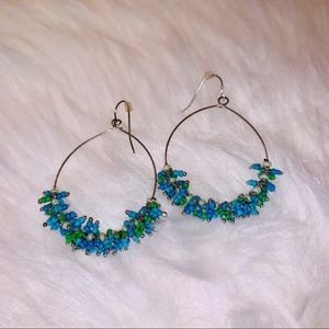 Silver Turquoise Beaded Oval Hoops